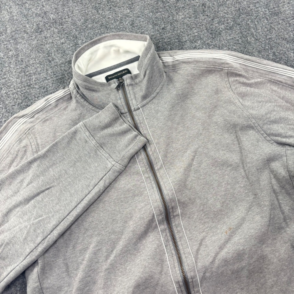 Banana Republic Track Jacket XL Gray Full Zip Striped Cotton Mens